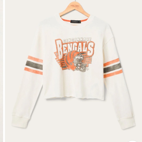 Junk Food Clothing Cincinnati Bengals Kickoff Crop Crewneck in Vintage White XL - Picture 1 of 3